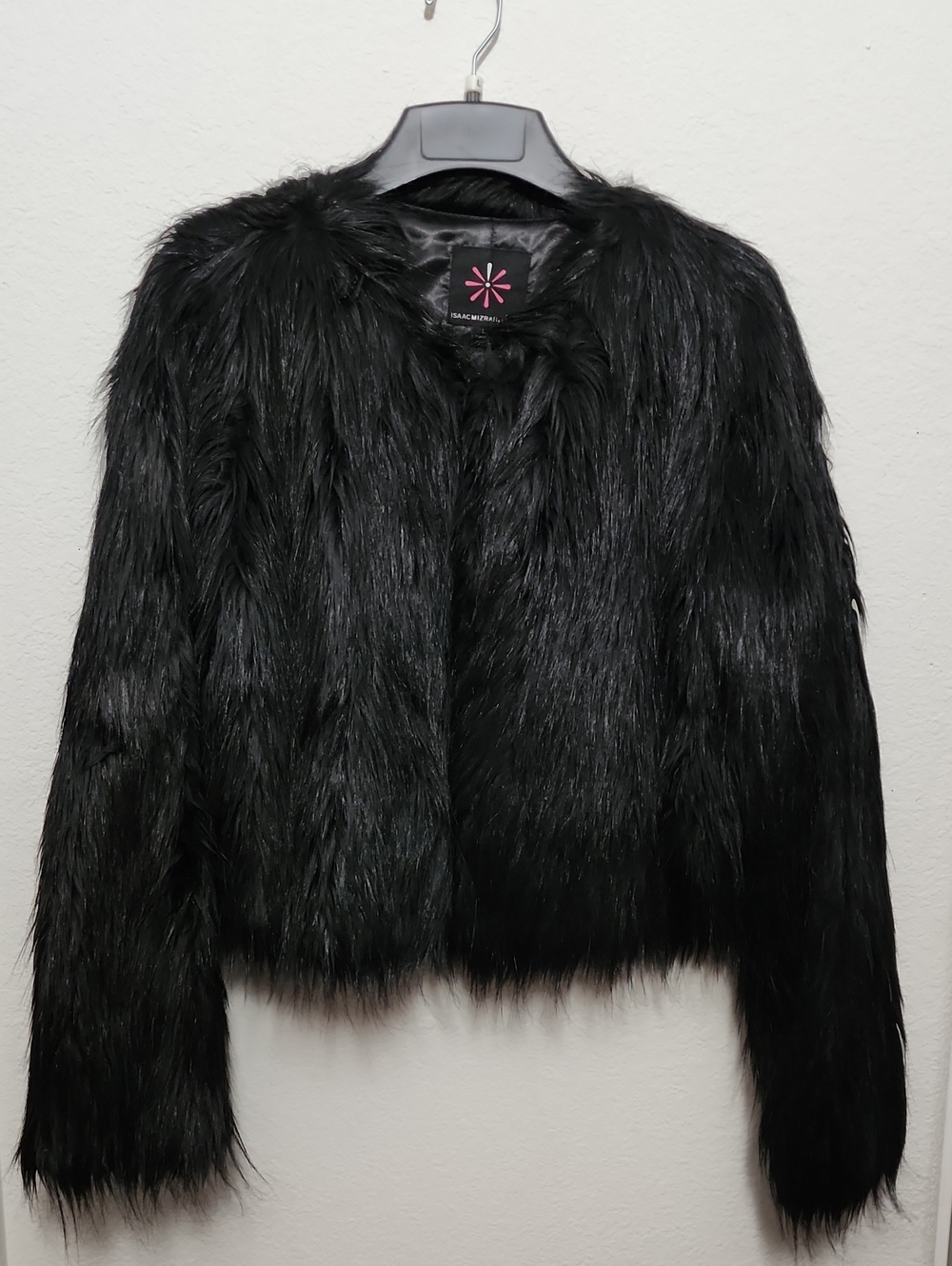 Isaac Mizrahi Black Faux Fur Cropped Coatlet